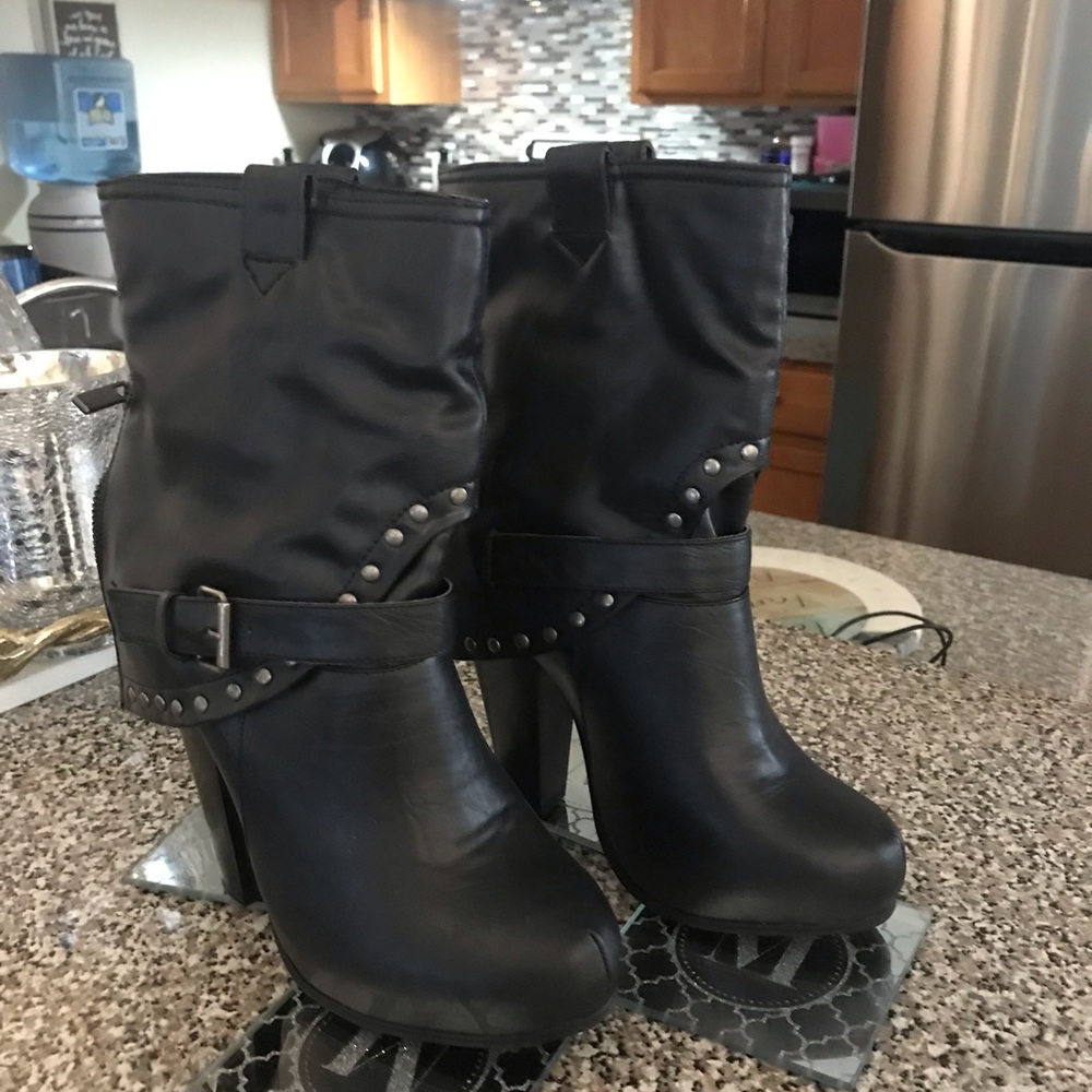 Black Zipper/ Buckled/ Studded Booties.